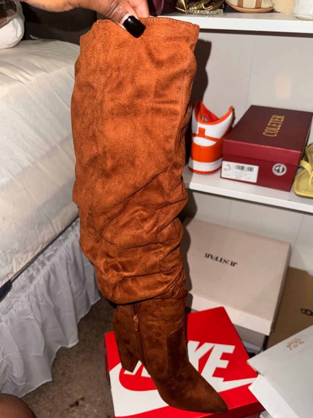 Rust Suede Slouchy Knee-High Boots